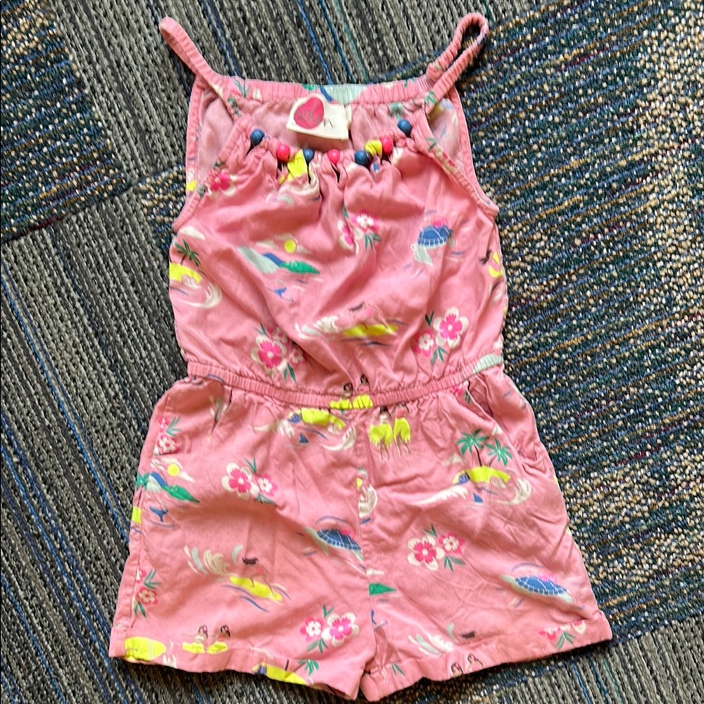 Mini Boden Hawaiian 🌺 Pink Jumpsuit Romper with pockets! So Comfy & Soft - Picture 1 of 5